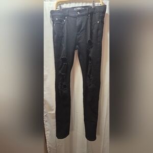 EUC Hollister Black Ripped Stacked Skinny Jeans 34x34